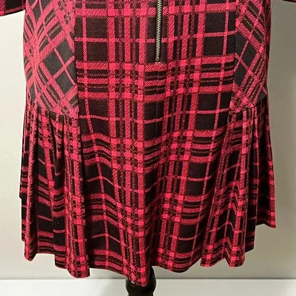 Tahari ASL Levine Red Plaid 3/4 Sleeve Pleated Hem Drop Waist Dress - Picture 11 of 13